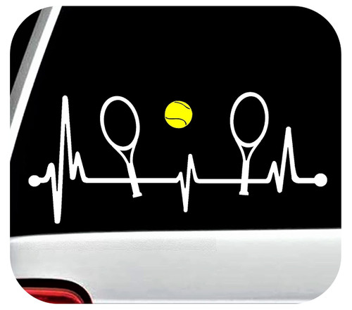 Love To Play Tennis Racquet with Yellow Tennis Ball Heartbeat Lifeline 8-Inch Decal Sticker