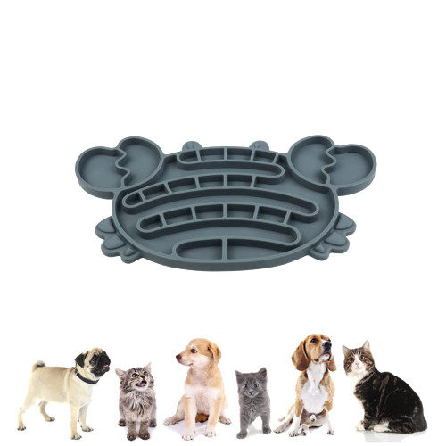 Cat Feeders Slow Feeder Cat Bowl Crab Shape Silicone Puzzle Feeder Kitten Bowl Fun Interactive Feeder Bowl Preventing Pet Feeder Anti-gulping Healthy Eating Diet Cat Bowls (Gray, Crab)