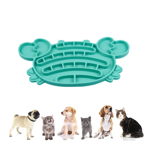 Cat Feeders Slow Feeder Cat Bowl Crab Shape Silicone Puzzle Feeder Kitten Bowl Fun Interactive Feeder Bowl Preventing Pet Feeder Anti-gulping Healthy Eating Diet Cat Bowls (Blue, Crab)
