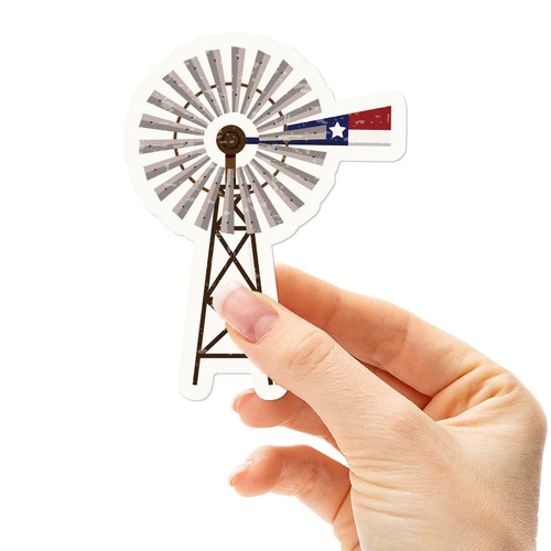Cute Texas Windmill Sticker, Lone Star Texas Flag Decal for Hydroflask & Tumbler, El Paso Houston Dallas San Antonio ATX Souvenir Sticker