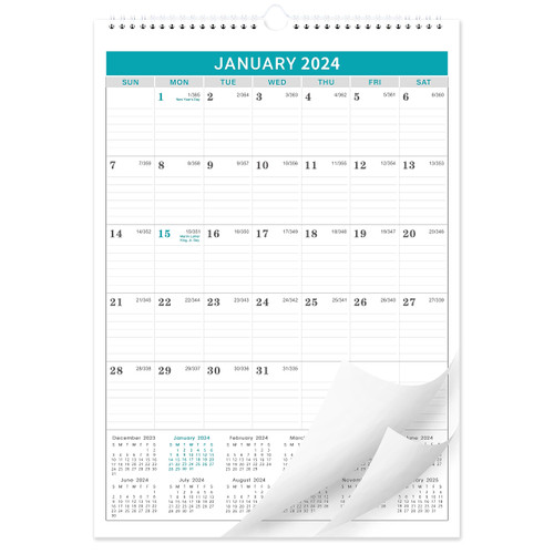 Calendar 2024-12 Monthly Wall Calendar 2024 from January 2024 to December 2024, 2024 Calendar with Julian Date, 12 x 17 Inches, Thick Paper for Organizing