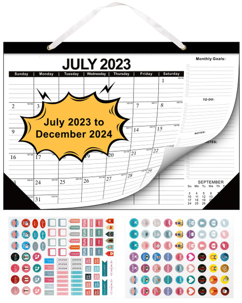 Wall Calendar 18-Months - From July 2023 - December 2024, Monthly Planner 2023-24 Desk Calendars 17''X 12'' Large Calendar, Calendar with Corner for Planning and Organizing for Home & Office