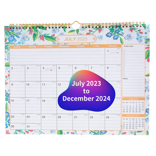 Wall Calendar 2023-2024,wall Calendar 2024 from July 2023 to December 2024, 18 Monthly Wall Calendar 2023-2024 with Twin-Wire Binding + Hanging Hook + Thick Paper, 14.5" x 11"