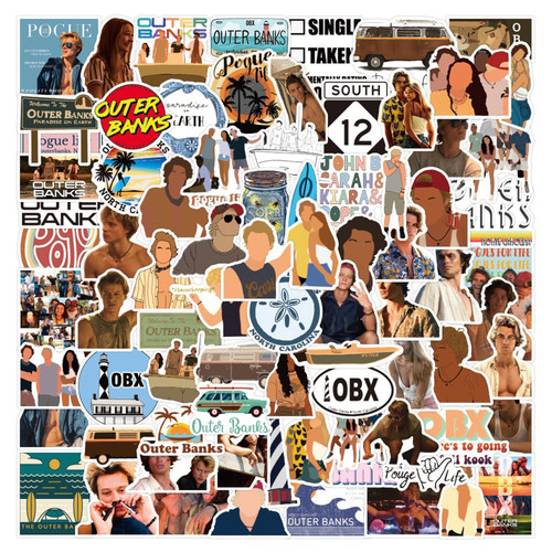 100pcs TV Outer Banks for Water Bottles, Positive Stickers for Laptop Computer Scrapbook Notebook Journaling, Motivational Words Stickers for Teens Adults, Waterproof Vinyl Outer Banks Stickers (Outer B)