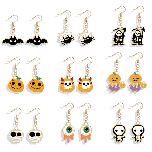 Halloween Earrings for Women Ghost Pumpkin Skull Bat Earrings Set Fall Earrings Black Cat Witch Spooky Halloween Jewelry Halloween Costume Accessories