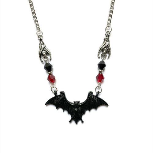 Fuqimanman2020 Bat Necklace Gothic Fancy Black Lace Bat Red Crystal Necklace Halloween Vampire Bat Necklace Halloween Lace Choker Necklace for Girls and Women