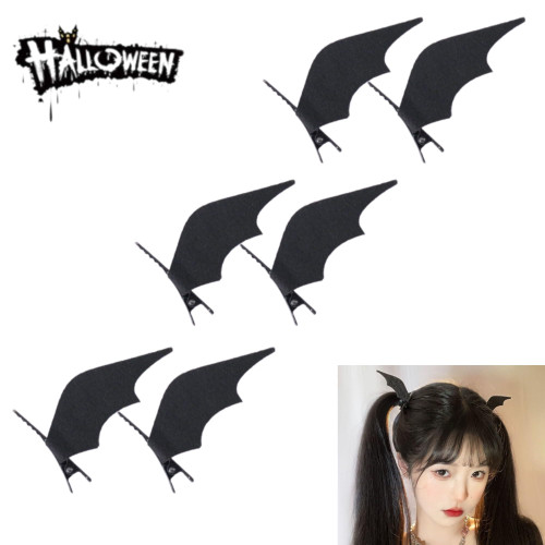 6 PCS Halloween Bat Wings Hair Clips, Devil Wing Hair Barrettes Black Horror Hairpins Goth Accessories, Ear Hair Pins Halloween Costume for Party Cosplay Props