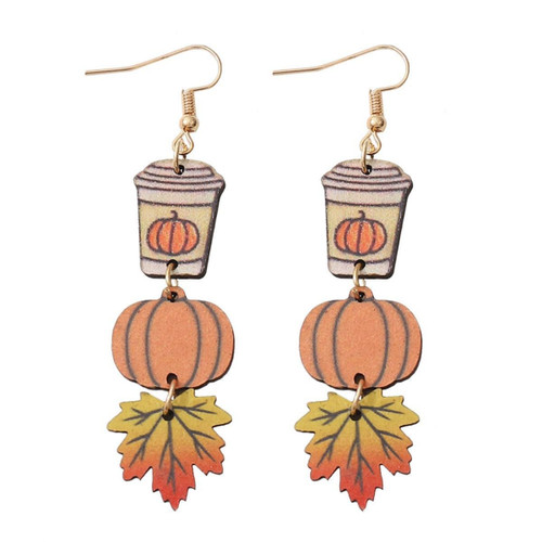 Halloween Pumpkin Bat Ghost Wooden Drop Dangle Earrings Wood 3 Layered Earrings for Women Girls Halloween Theme Jewelry Lightweight Gift Party -Style C