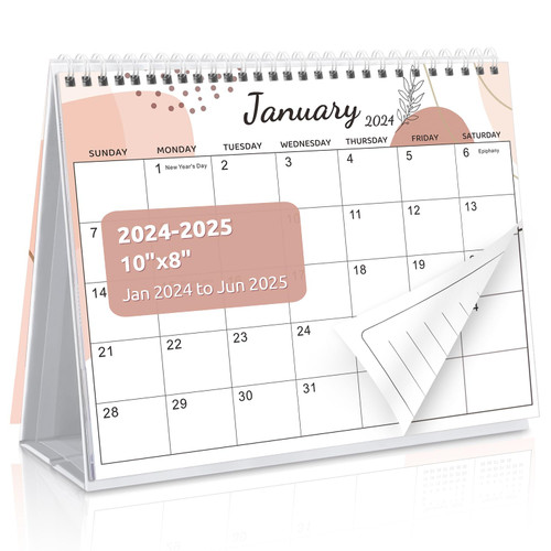 SKYDUE Desk Calendar 2024-2025, Jan. 2024 to Jun. 2025, 2024 Small Desk Calendar, 18 Months Standing Flip Monthly Calendar,10" x8.5", 2 Pages Planner Stickers