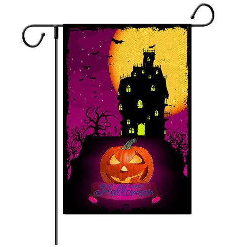 Chengxun Halloween Castle Pumpkin Garden Flag 12 x 18 Inch Vertical Double Premium Sided Burlap Halloween Flag, Bat Decorative Yard Flag for Outdoor Yard Garden Decoration