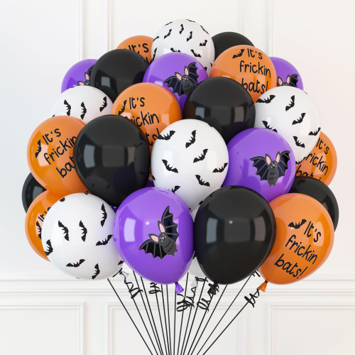 HOUSE OF PARTY 50pcs Halloween Bat Balloons, 12 inch Black Orange Purple White Halloween Balloons Set, Halloween Latex Balloon for Halloween Kids Baby Shower Birthday Indoor Home Party Decorations HOUSE OF PARTY 50pcs Halloween Bat Balloons, 12 inch Black Orange Purple White Halloween Balloons Set, Halloween Latex Balloon for Halloween Kids Baby Shower Birthday Indoor Home Party Decorations