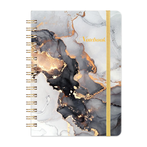 Spiral Journal/Notebook - Lined Journal with Back Pocket and Hardcover, 8.5" x 6.4", College Ruled Notebook/Journal, Premium Thick Paper, Strong Twin-Wire Binding - Black Waterink
