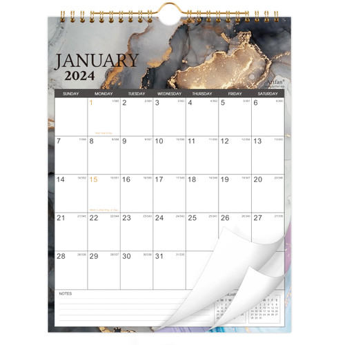 2024 Wall Calendar - 2024 Calendar, 12 Monthly Wall Calendar 2024, Jan. 2024 - Dec. 2024, 8.5" x 11", Twin-Wire Binding + Hanging Hook + Thick Paper + Julian Dates - Black Waterink