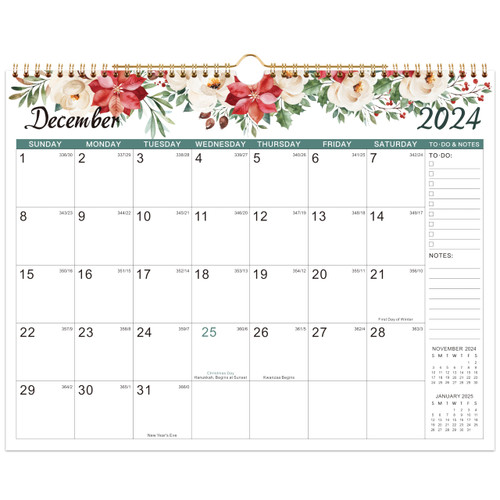 2024 Wall Calendar - 12 Monthly Calendar 2024, January. 2024 - December. 2024, Wall Calendar 2024 with Thick Paper, 14.6" x 11.5", Twin-Wire Binding + Hanging Hook + Unruled Blocks with Julian Date