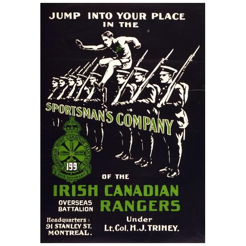 Irish Canadian Rangers Fridge Magnet, 1914 WWI World War Canada Military Recruiting Poster Repro