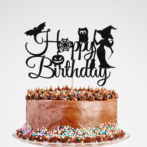 Glitter Happy Birthday Cake Topper - Christmas Birthday Cake Topper for Halloween, Bat Spider Themed Halloween Birthday Party Decoration Supplies Black Glitter Happy Birthday Cake Topper - Christmas Birthday Cake Topper for Halloween, Bat Spider Themed Halloween Birthday Party Decoration Supplies Black
