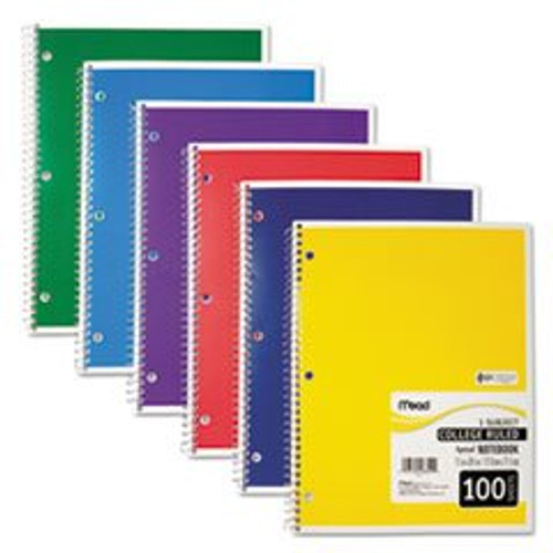 Mead 06622 Spiral Bound Notebook, Perforated, College Rule, 11 x 8, White, 100 Sheets