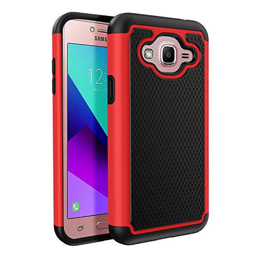 CSCOOL-Galaxy J7 Neo Case,Galaxy J7 Neo J701M/DS /J7 Nxt J701F/J7 Core Duos&J701/Galaxy J7 2015 Case[Shock-Absorption&Camera Protection] Hybrid Dual Layer Rugged Armor Shockproof Protective Case-Red