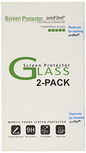 amFilm Glass Screen Protector for iPhone SE, 5S, 5C, 5 (2 Pack) Tempered Glass