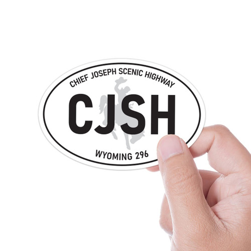 Chief Joseph Scenic Highway Bumper Sticker | Wyoming Highway 296 White Oval Stickers for Hydroflask | Cooke City Montana to Cody WY Decals (Set of Both Sizes)