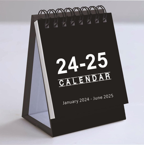 Mini Desk Stand Calendar 2024-2025,Small Desktop Calendar,Jan.2024 to Jun. 2025 Standing Spiral Mini Calendar 4.2"x3" Monthly Flip Schedule for Office School Home Classroom, Black