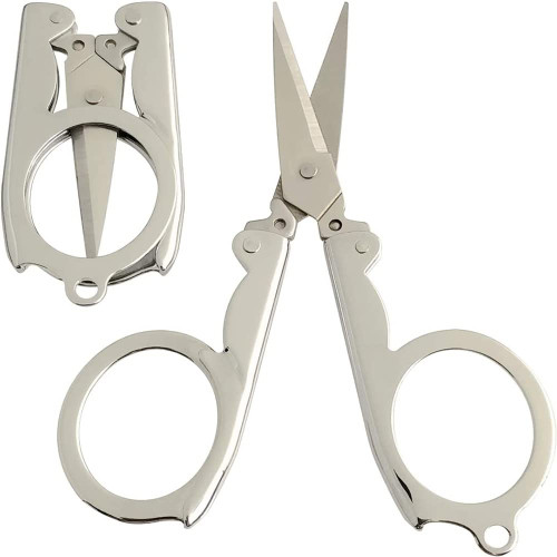 AKOAK 2 Pieces Foldable Scissors, Portable Mini Travel Scissors, Perfect for Home/Travel/Craft/Camping/Outdoor/Tailor/Paper Cutter, Stainless Steel Folding Pocket Scissors