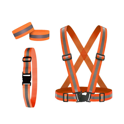 Running Reflective Vest Gear 4Pack, Reflective Glow Belt with 2Pieces Reflector Armbands, High Visibility Adjustable Elastic Safety Vest for Night Running, Walking, Cycling, Dog