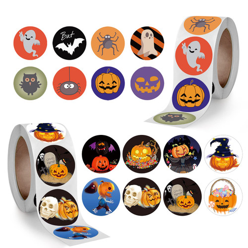 1000PCS Halloween Stickers for Kids, 16 Designs Round Seal Stickers Label Roll Pumpkin Bat Witch Spider Stickers Halloween Character Party Favors Supplies Goodie Bag Scrapbook Decoration