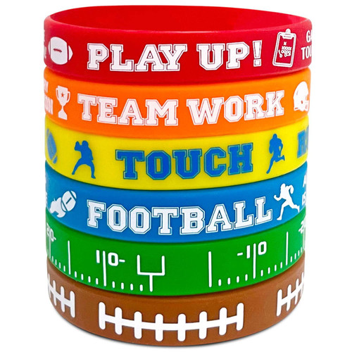 QZMCEAGS Football Silicone Bracelet Motivational Rubber Wristbands Rugby Silicone Wristband for Sports Themed Football Themed Birthday Party Favors Supplies Decorations Award Gift-6Pack