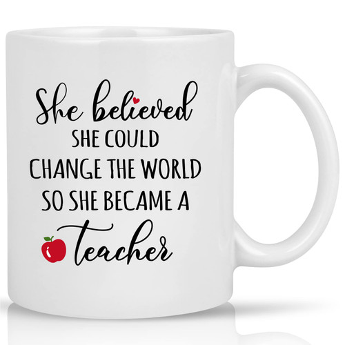 Cabtnca Teacher Appreciation Gifts for Women, She Believed She Could Change The World So She Became A Teacher Mug, Teacher Gifts for Women, Mothers Day Christmas Birthday Gifts for Teacher, 11Oz Cabtnca Teacher Appreciation Gifts for Women, She Believed She Could Change The World So She Became A Teacher Mug, Teacher Gifts for Women, Mothers Day Christmas Birthday Gifts for Teacher, 11Oz