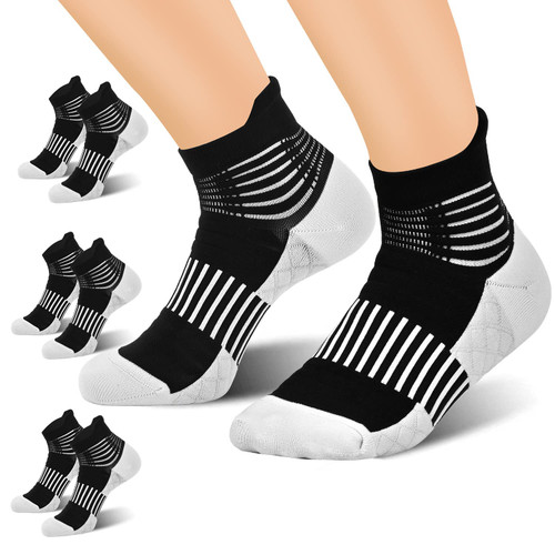 IRAMY Compression Ankle Support Socks Foot Massage Pad 3 Pairs Athletic Running Light Cushion Plantar Fasciitis For Men Women