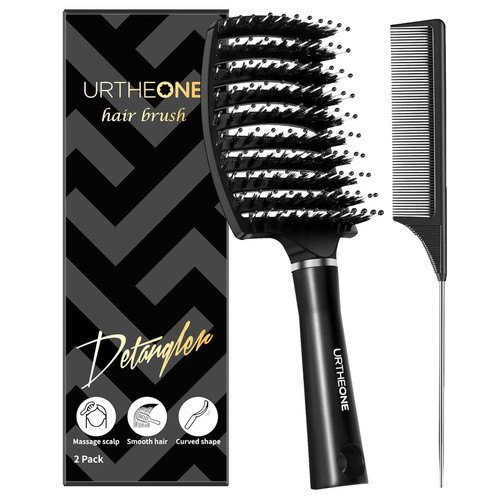 URTHEONE Hair Brush,Detangling Hairbrush Boar Bristle Hair Brushes for Women Men Kids Curly Thick Long Short Wet or Dry Hair, Curved Vented Detangler Brush for Faster Blow Drying (Black) URTHEONE Hair Brush,Detangling Hairbrush Boar Bristle Hair Brushes for Women Men Kids Curly Thick Long Short Wet or Dry Hair, Curved Vented Detangler Brush for Faster Blow Drying (Black)