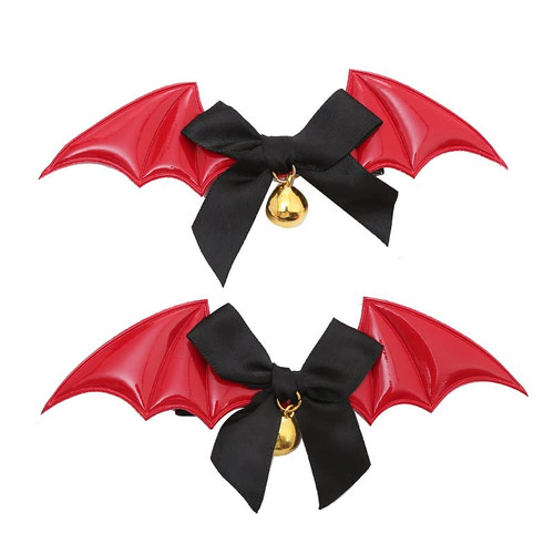 Bat Halloween Hair Bows for Girls Red Bat Clips for Hair Bat Bow Bell Devil Halloween Hair Clips Barrettes Bell 2 Pcs