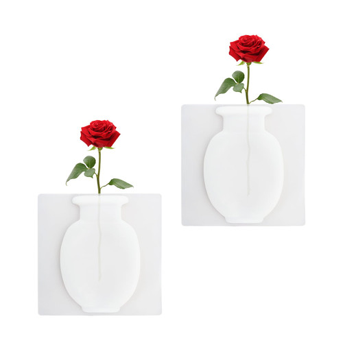 WisePoint Magic Silicone Vase 2pcs, Reusable Silicone Flower Vase Removable Sticky Vase Wall-Mounted Sticky Flower Vase, Self-Adhesive Small Vase for Window, Fridge, Glass Door, Mirror Surface (2)