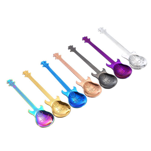 TIDTALEO 1 PC Salad Scoop Metal Spoon Ice Cream Spoons Stainless Steel Serving Spoons Mini Teaspoons Condiments Spoon Food Serving Spoon Taster Spoons Soup Spoon Fruit Spoon Guitar Iced Tea