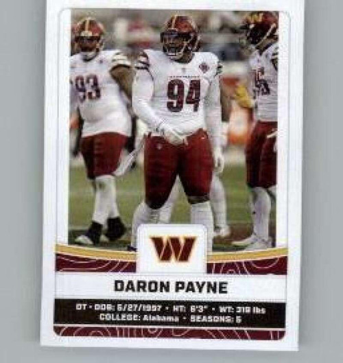 2023 Panini Stickers #361 Daron Payne Washington Commanders Official Thin Mini Sticker NFL Football Trading Card
