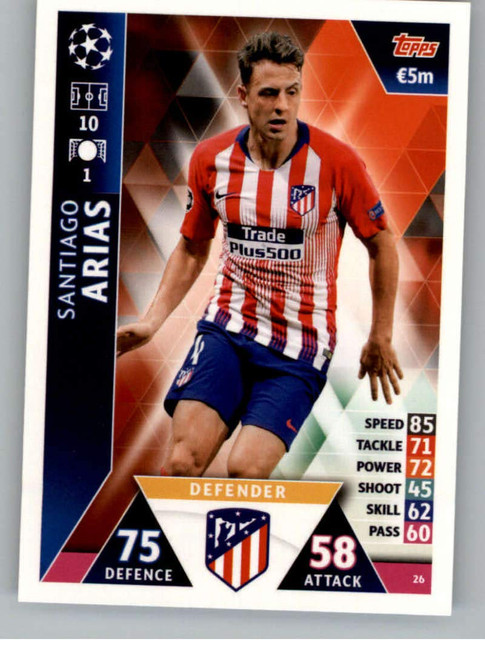 2018-19 Topps UEFA Champions League Match Attax #26 Santiago Arias Club Atletico De Madrid Soccer Trading Card 2018-19 Topps UEFA Champions League Match Attax #26 Santiago Arias Club Atletico De Madrid Soccer Trading Card