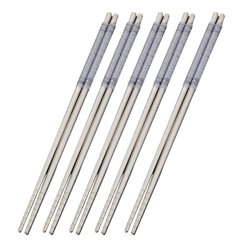 Chop Sticks Reusable Dishwasher Safe 5 Pairs Food Pattern -Slip Stylish Stainless Steel Chinese Food Chopsticks for Home Chopsticks Reusable Chopsticks Dishwasher Safe