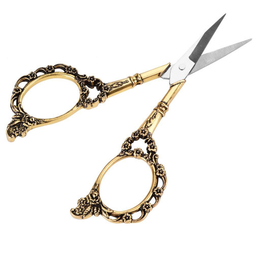Flower Pattern Vintage Scissors Stainless Steel Sewing Scissors For Needlework Embroidery (Gold)