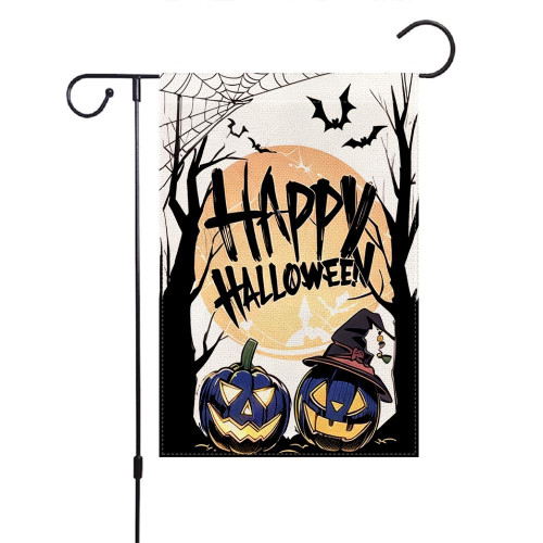 JoraLion Happy Halloween Garden Flags Ghost Pumpkin Bat Moon Sign, 12x18 inch Spooky Halloween Flag Vertical Double Sided for Home Yard Outdoor Farmhouse Decorations