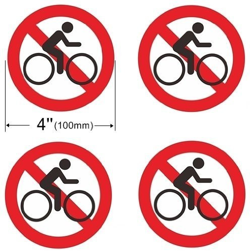 INDOOR (4 Pack) NO BICYCLE 4'' Dia Sign Decal Sticker Window Door Wall stop bike logo