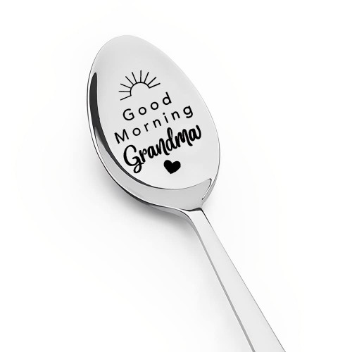 Bithday Mothers Day Gifts for Grandmother grandma gifts from grandson granddaughter Good Morning Grandma Spoon for Nana Nanny Coffee Tea Spoons Engraved Christmas Gift