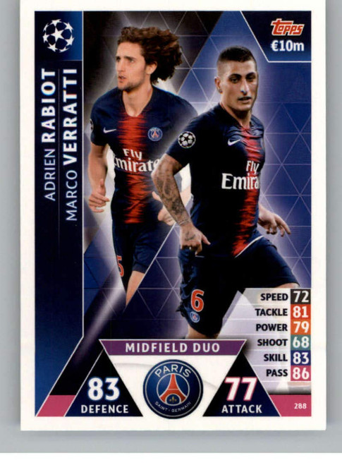 2018-19 Topps UEFA Champions League Match Attax #288 Adrien Rabiot Paris Saint-Germain Soccer Trading Card