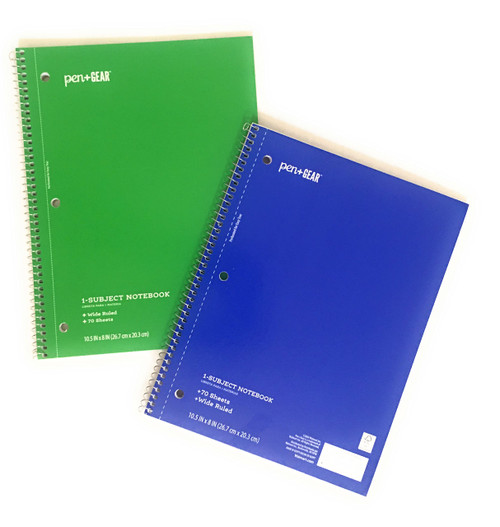 Pen + Gear 1 Subject Notebook, Wide Ruled, 70 Sheets (Blue & Green)