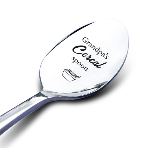 Grandpa's Cereal Spoon with Gift Box - Funny Grandpa Gifts for Birthday Father's Day Christmas - Best Engraved Stainless Steel Spoon for Cereal Lover Papa Grandpa