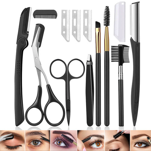12 in 1 Eyebrow Trimmer Kit Eye Brow Scissors, Eyebrow Razor, Eyebrow Comb, Eyebrow Comb Scissor, Eyebrow Brush,Folding Eyebrow Knife, Scissors Razor, Eyebrow Trimmer, Tweezers. 12 in 1 Eyebrow Trimmer Kit Eye Brow Scissors, Eyebrow Razor, Eyebrow Comb, Eyebrow Comb Scissor, Eyebrow Brush,Folding Eyebrow Knife, Scissors Razor, Eyebrow Trimmer, Tweezers.