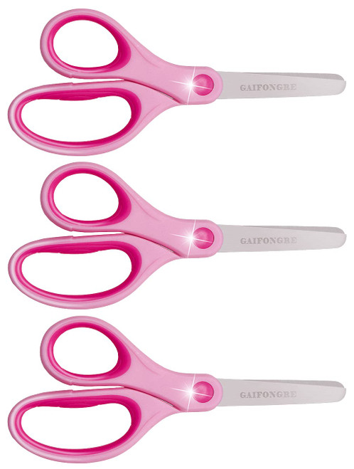 Left-handed Kids Scissors,5.5" Blunt tip Scissors for girl,scissors for school kids,Safe blade suitable for cutting paper handicraft painting school,Pink-3 packs