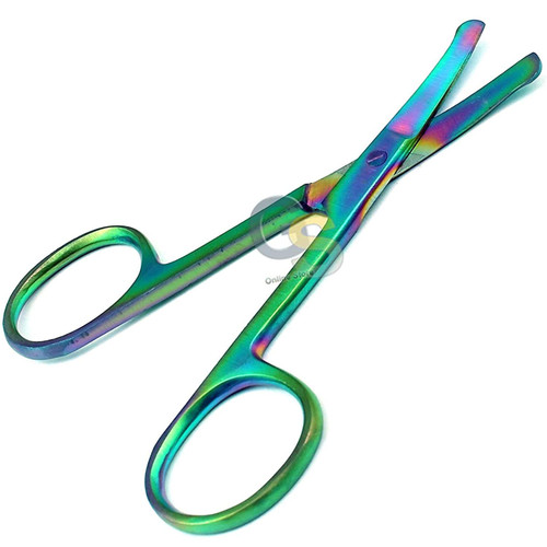 G.S Multi Titanium Color Rainbow Safety Nose Mustache Scissor 3.5" Curved Stainless Steel