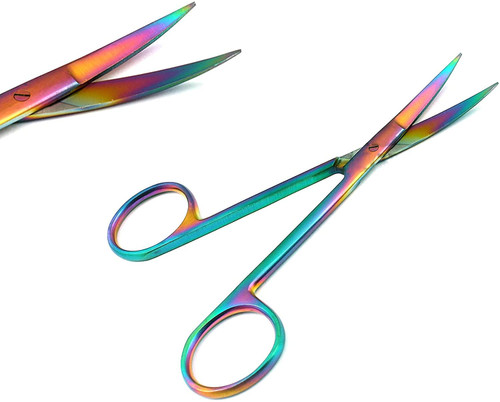 MULTI TITANIUM RAINBOW COLOR FINE POINT MICRO SCISSORS 4.5" CURVED WITH ONE SERRATED BLADE STAINLESS STEEL by G.S ONLINE STORE MULTI TITANIUM RAINBOW COLOR FINE POINT MICRO SCISSORS 4.5" CURVED WITH ONE SERRATED BLADE STAINLESS STEEL by G.S ONLINE STORE