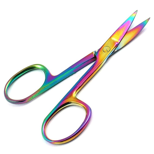 LAJA IMPORTS MULTI TITANIUM COLOR RAINBOW CUTICLE NAIL SCISSOR CURVED 3.5"